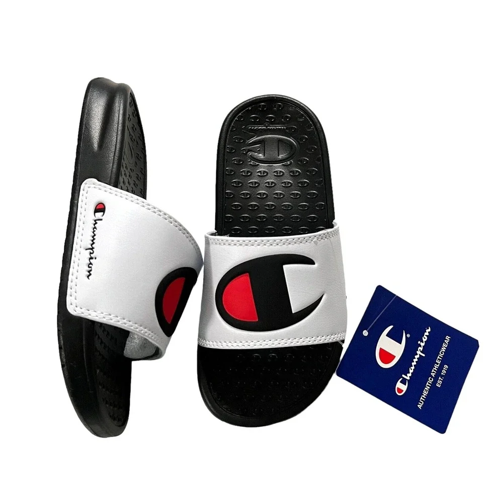 Champion Little Boys Girls Slide Sandals Size 13 Black White Lightweight Comfort